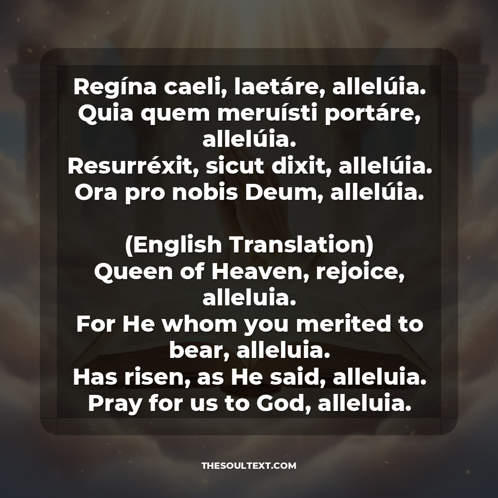 The "regina Caeli" Traditional Text (easter Season Noon Prayer)